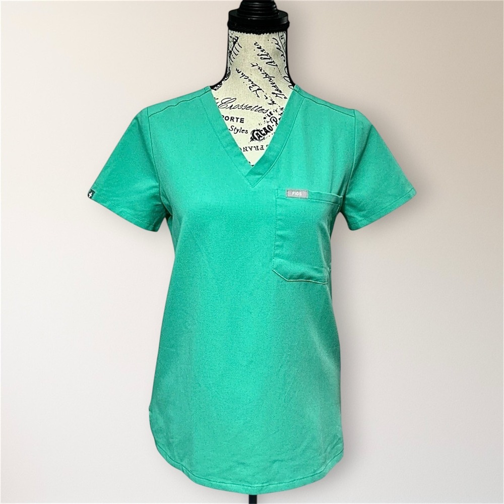 FIGS XXS Green‎ Technical Collection Scrub Top V Neck Chest Pocket Medical Work